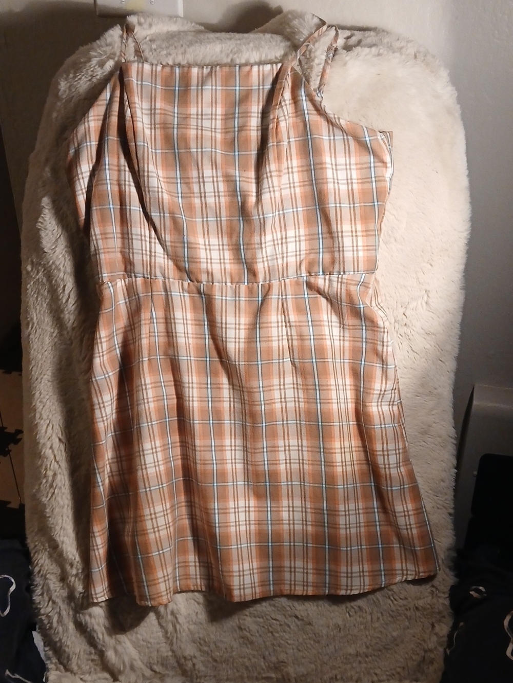 No Boundaries Sexy  Peach Summer Plaid Spaghetti-Strap Mini Dress